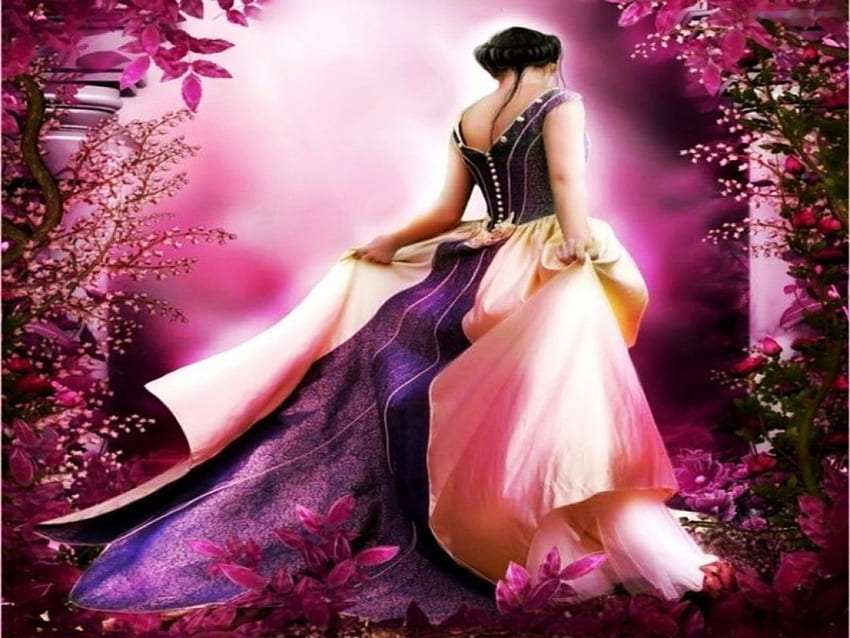 Fantasy Lady, flowers, light, woman, blossoms HD wallpaper | Pxfuel