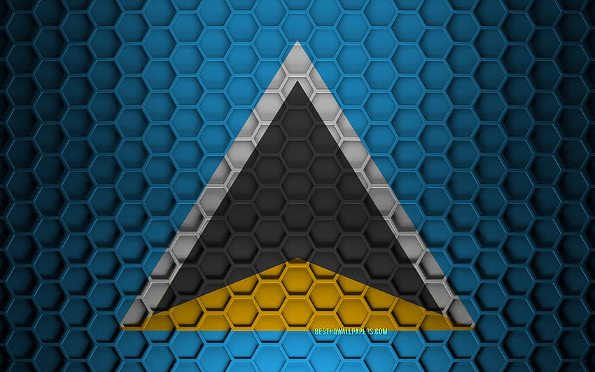 Saint Lucia flag, 3d hexagons texture, Saint Lucia, 3d texture, Saint Lucia 3d flag, metal texture, flag of Saint Lucia HD wallpaper