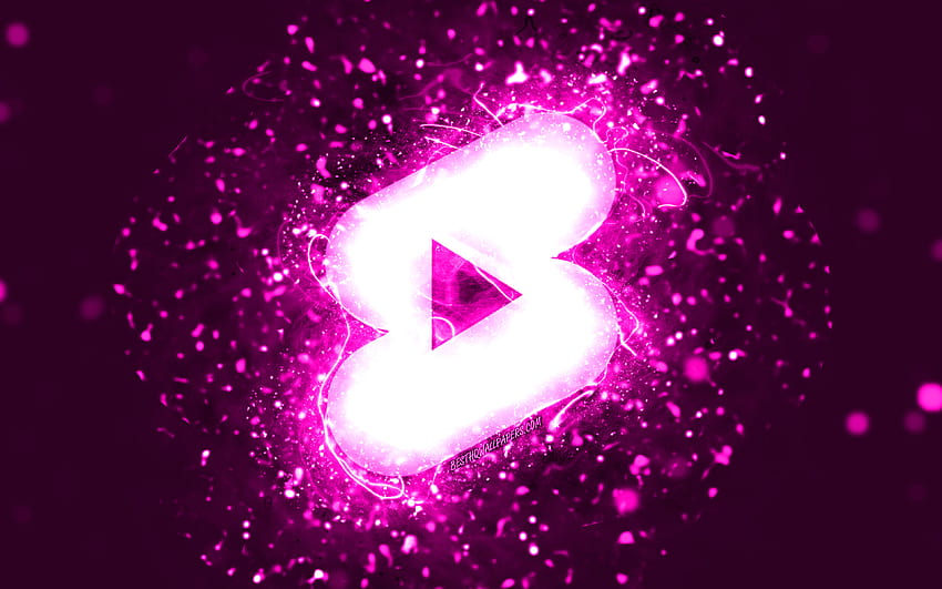 Youtube shorts purple logo, , purple neon lights, creative, purple abstract background, Youtube shorts logo, social network, Youtube shorts HD wallpaper