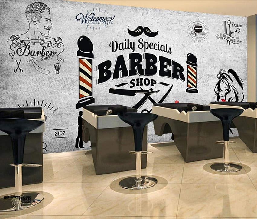 Co 3D Hair Salon Tendência Penteado Salão de Beleza Barbearia Fundo Parede Impressão Mural de Seda Tv Quarto Sala Cozinha F 400Cmx280Cm: Compre Online Ao Melhor Preço Nos Emirados Árabes Unidos, Saloon papel de parede HD