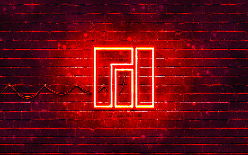 Червено лого на Manjaro, червена тухлена стена, , ново лого на Manjaro, Linux, неоново лого на Manjaro, лого на Manjaro, Manjaro HD тапет