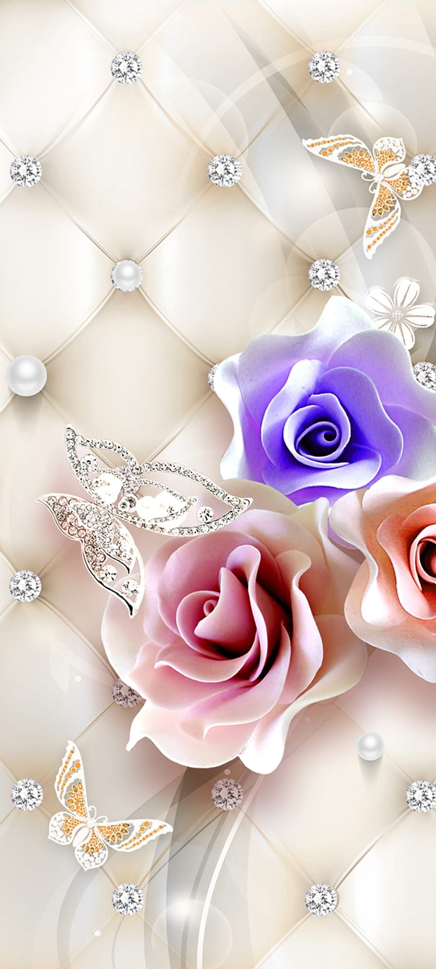 Retro purple flower, diamond, pink, petal, leather HD phone wallpaper