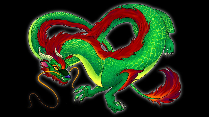 Dragon On Black, bhright, dragon, magical, green, mystical HD wallpaper
