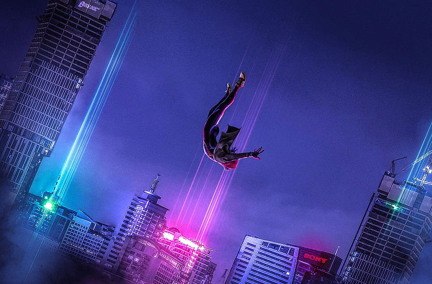 Spider Man Into The Spider Verse, Miles Morales Falling HD wallpaper