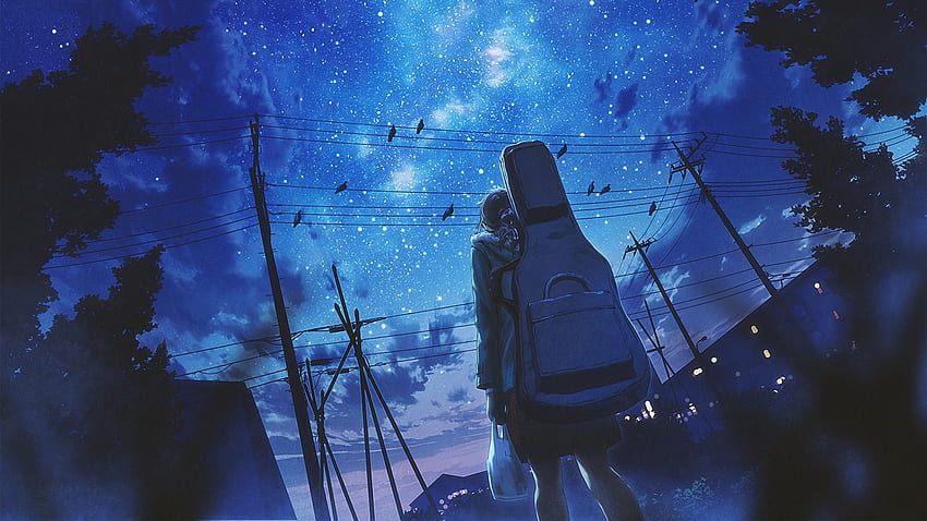 アニメの女の子の夜空 高画質の壁紙