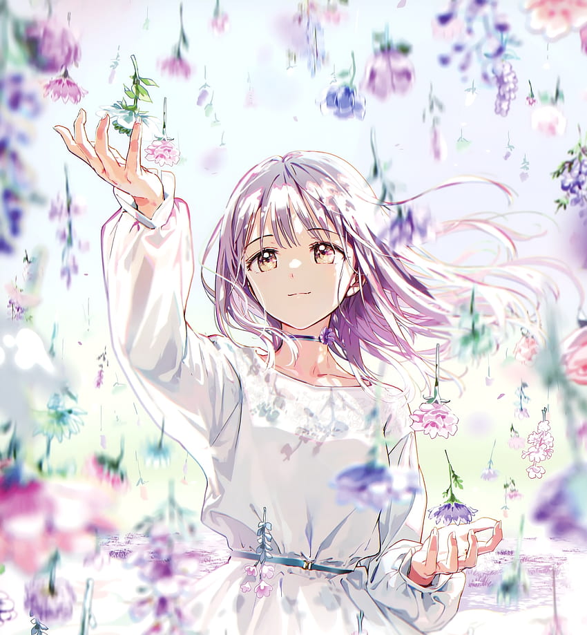 Blossom, flowers, anime girl, cute HD phone wallpaper