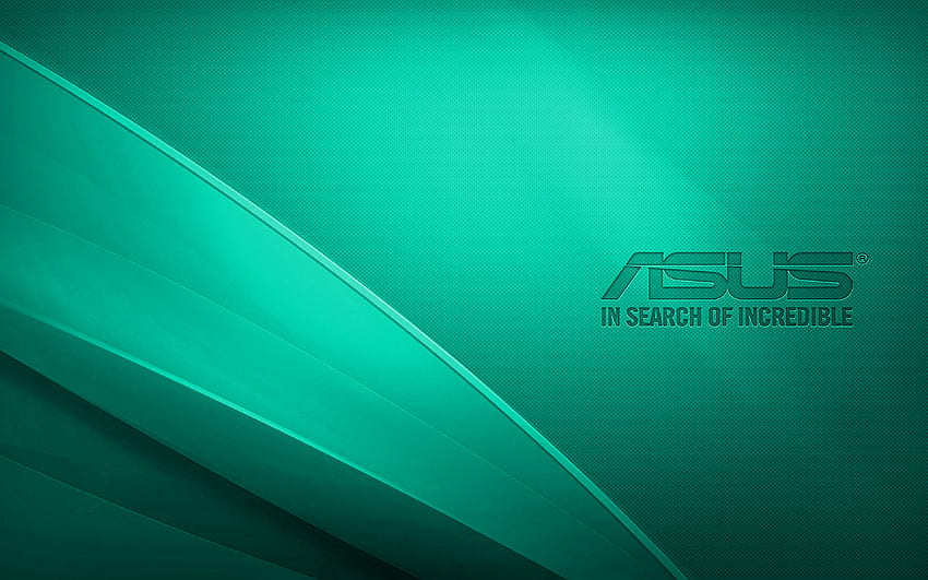 Asus 청록색 로고, 크리에이티브, 청록색 물결 모양 배경, Asus 로고, 삽화, Asus HD 월페이퍼