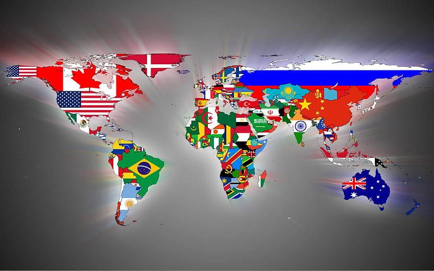 แผนที่โลกความละเอียดสูง ประเทศต่างๆ ธงเต็ม แผนที่โลกพร้อมประเทศต่างๆ วอลล์เปเปอร์ HD