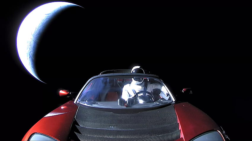 Круизът Tesla Roadster на Старман и Илон Мъск покрай Марс на път HD тапет