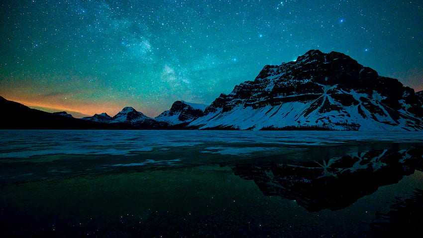 Milky way, starry sky, night, bow lake, reflections, nature , , 16:9, , Nature 1600x900 HD wallpaper
