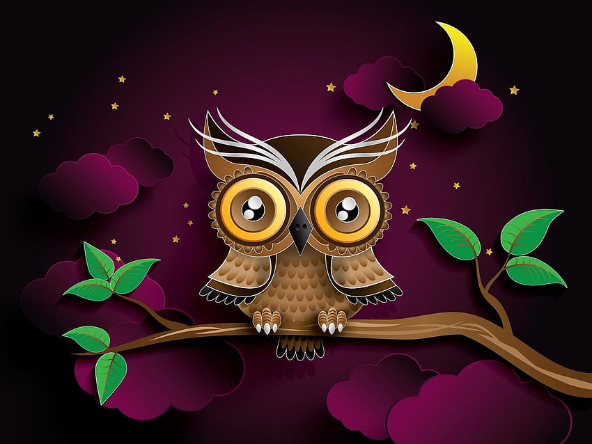 Good Night Owl And Purple Animated Sky - Good Night Animated, Halloween Owl HD wallpaper