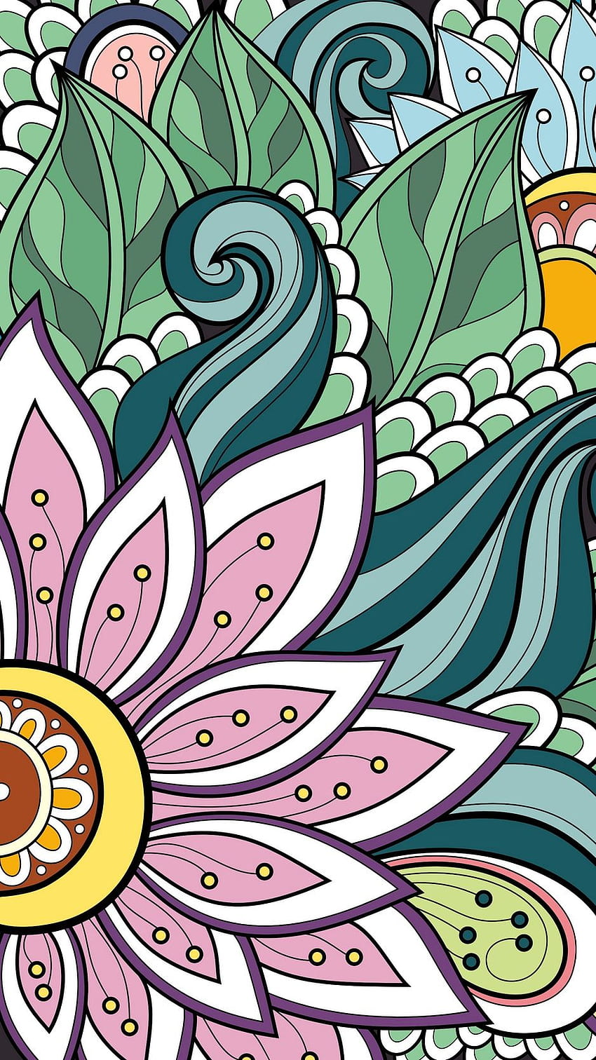 patrón, ornamento, garabatos, vector, Calavera floral 6 fondo de pantalla del teléfono
