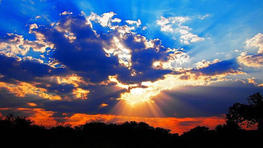 Sunset Clouds Landscapes Nature Trees Skie Sunray - Sun Bursting Through Clouds - - HD wallpaper