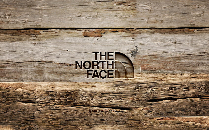 The North Face logo de madeira, fundos de madeira, marcas, The North Face logo, criativo, escultura em madeira, The North Face papel de parede HD