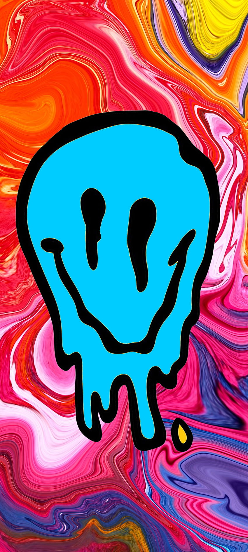 Blue melting smiley, orange, psychedelic, red, art, trippy, paint, abstract HD phone wallpaper