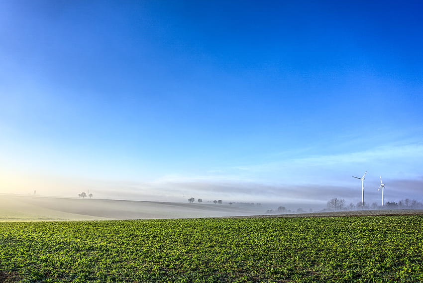 Mist, wind turbines, landscape, mist HD wallpaper