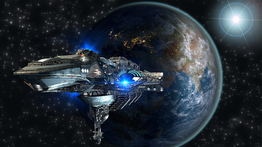 Earth Planets Starship Space 3D Graphics HD wallpaper