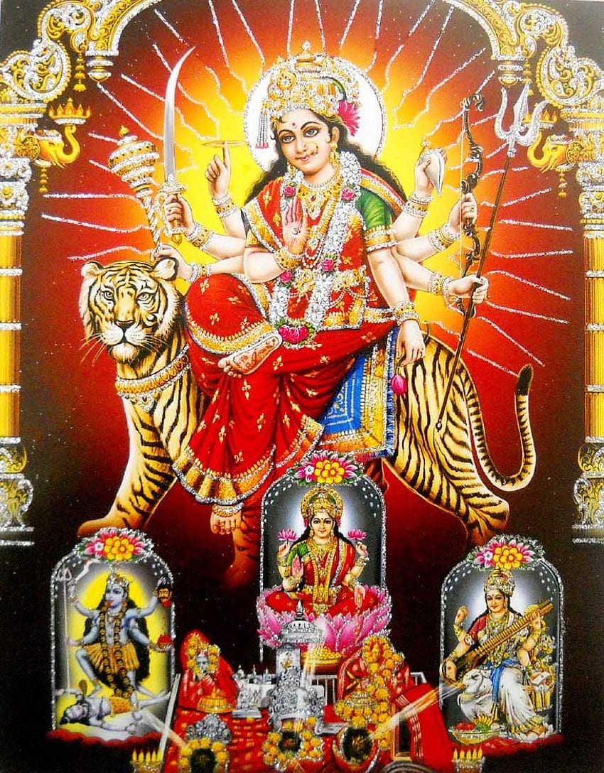 Póster de la Diosa Durga de Vaishno Devi/Póster de la Diosa Hindú con Brillo -reimpresión en Papel (Sin Marco: Tamaño en Pulgadas): Electronics fondo de pantalla del teléfono