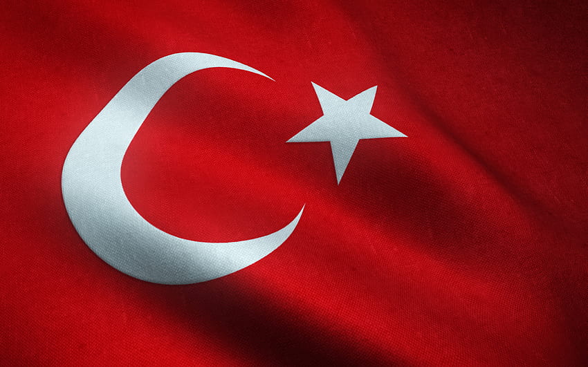 Флаг на Турция, текстура на плат, турско знаме, знаме на Турция, 3d флаг на Турция, Европа HD тапет