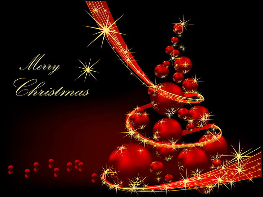 Merry Christmas, holiday, merry, christmas, red, balls, new year, tree HD wallpaper