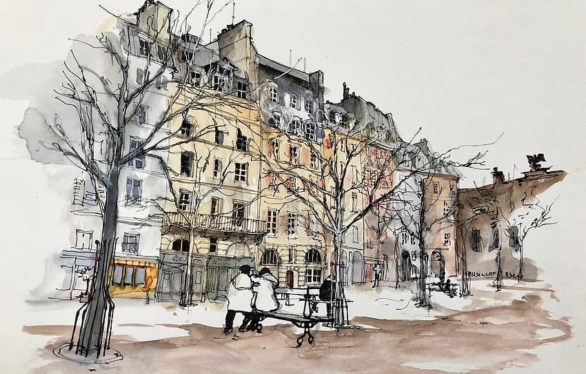 figure, Paris, watercolor, square, the urban landscape for , section арт HD wallpaper