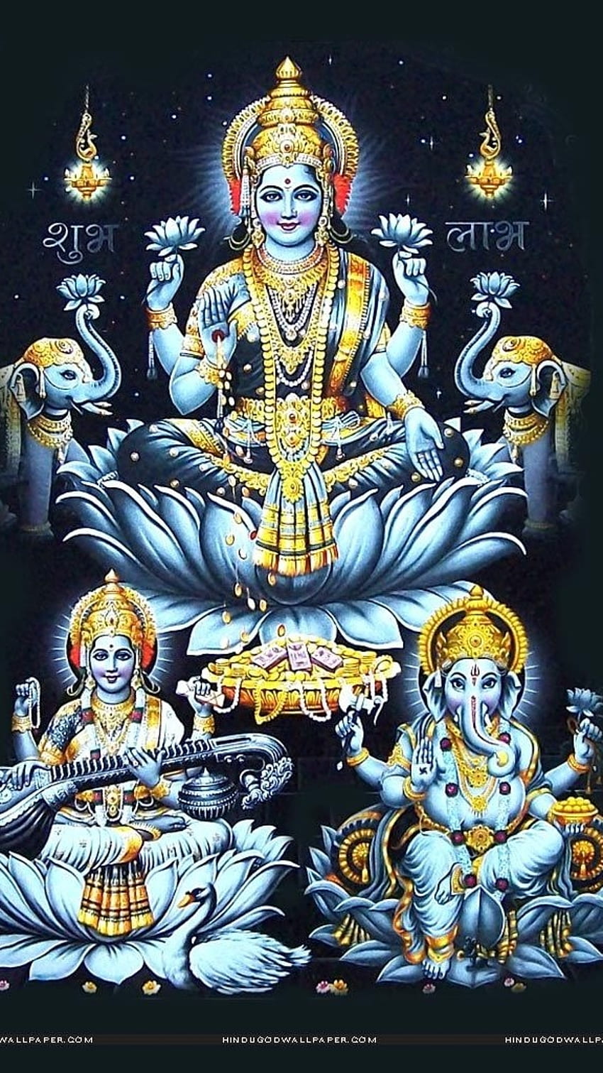 Laxmi Ganesh, Señor Ganesh, Laxmi, Saraswati fondo de pantalla del teléfono