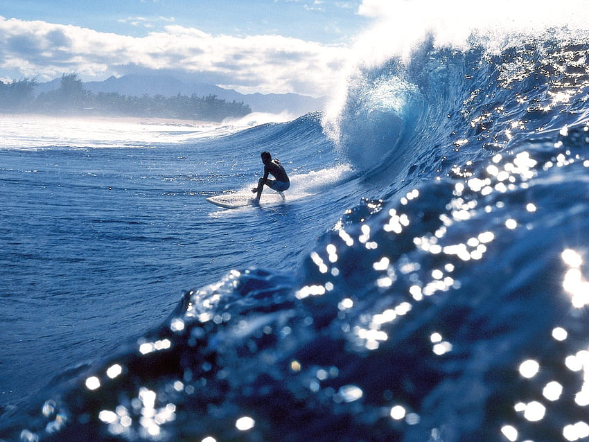 surfer, clouds, sky, wave, surf, ocean HD wallpaper
