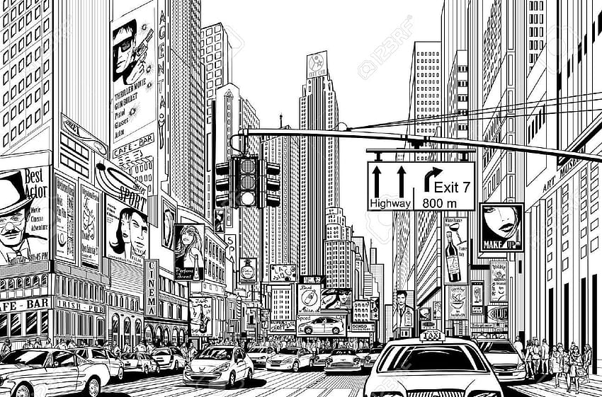 삽화 D Une Rue New York Banque D'(1300×858). 도시 만화, Nyc 벽화, 뉴욕, 뉴욕시 그리기 HD 월페이퍼