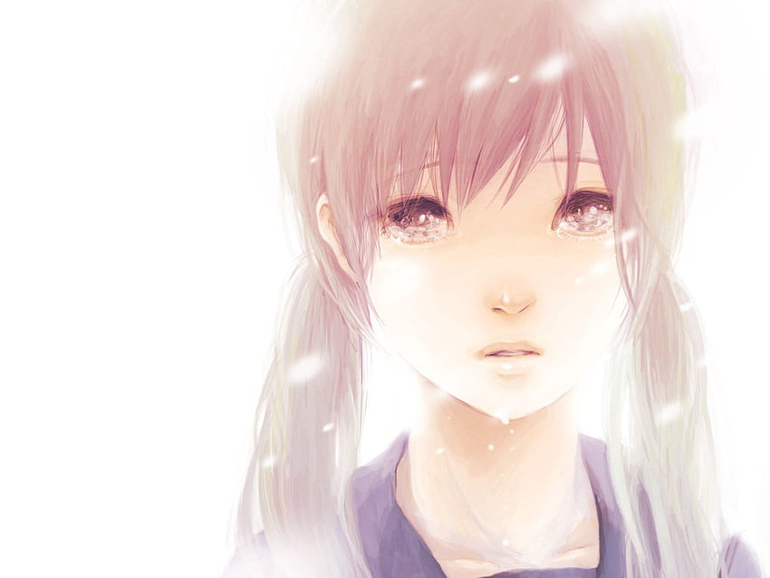 Anime, ragazza, capelli, lacrime, Hatsune Miku, due code, occhi marroni Sfondo HD
