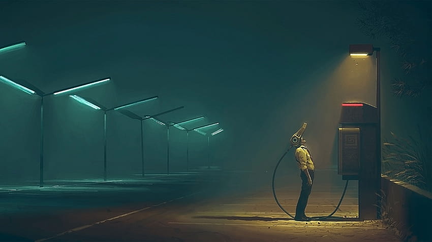 전화 : Simon Stålenhag, 가로등, 미래지향적, 밤, VR HD 월페이퍼
