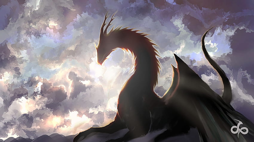 Arte digital, nubes, dragón, fantasía. fondo de pantalla