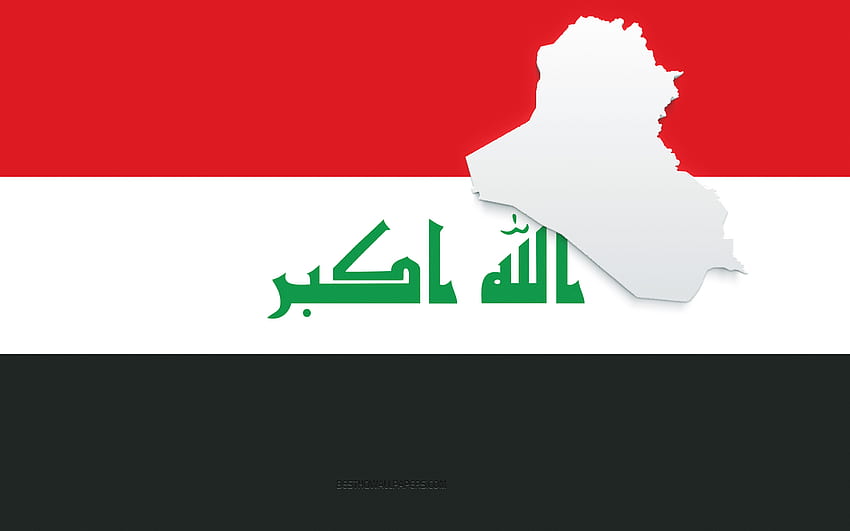 Iraq map silhouette, Flag of Iraq, silhouette on the flag, Iraq, 3d Iraq map silhouette, Iraq flag, Iraq 3d map HD wallpaper
