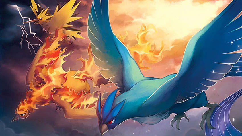 Porównanie legendarnych ptaków i analiza meta wpływu. Centrum Pokemon GO, legendarne ptaki Tapeta HD