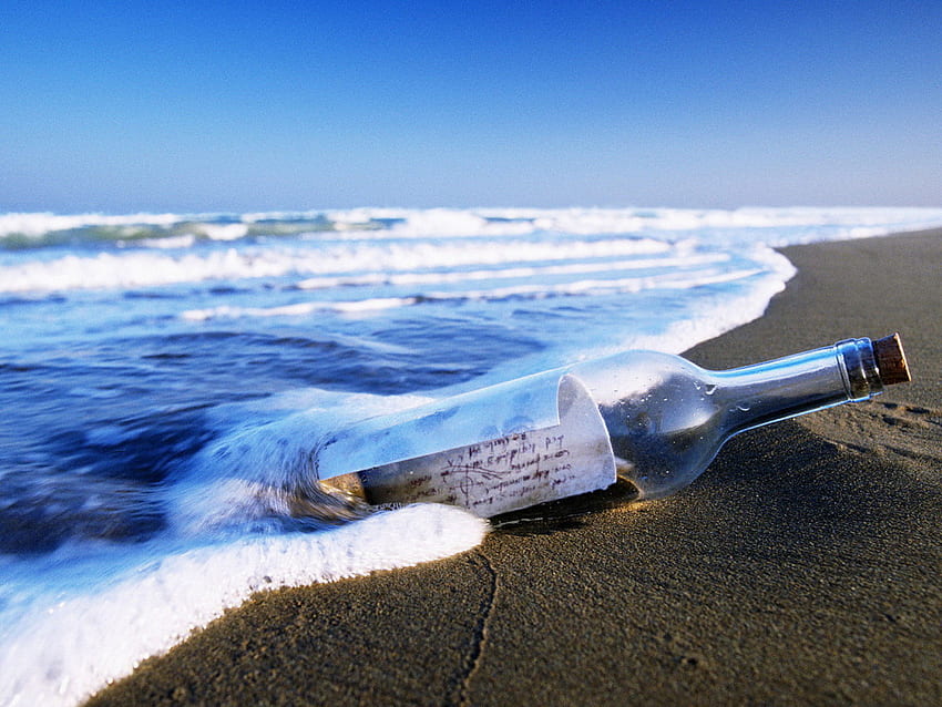 message in Bottle, sea, shore, message, bottle HD wallpaper