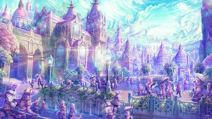 Anime artistic cities fantasy soft castles landscapes places magical HD wallpaper