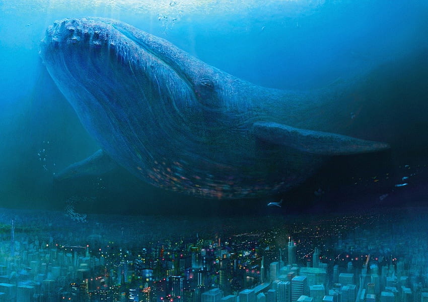 Neden bir balinanın altında yaşarsın.., Şehir, Okyanus, Balina, Atlantis, Dördüncüsü aklıma gelmiyor, Mavi HD duvar kağıdı