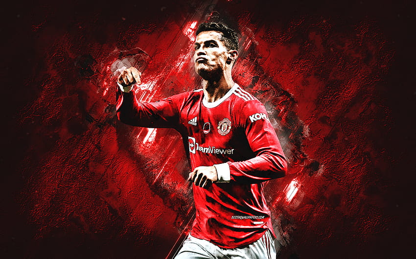 Cristiano Ronaldo, CR7, Manchester United FC, Red stone background, CR7 Manchester United, Ronaldo Manchester, football, Premier League, England HD wallpaper