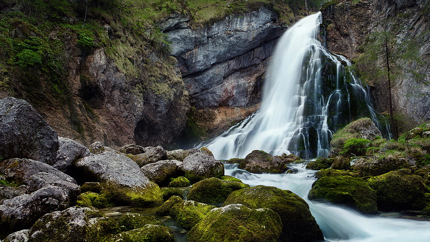 Водопад, красиво, природа, планина HD тапет