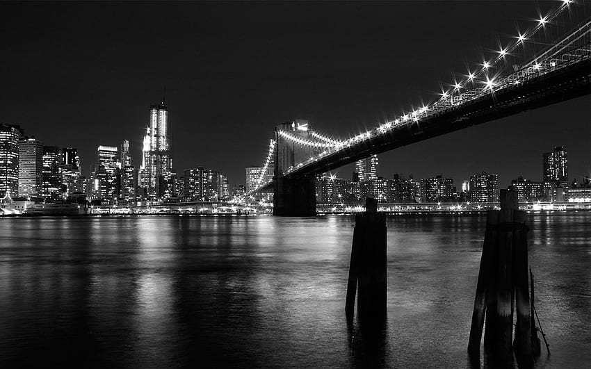 Städte, Nacht, Gebäude, Brücke, Bw, Chb, New York HD-Hintergrundbild