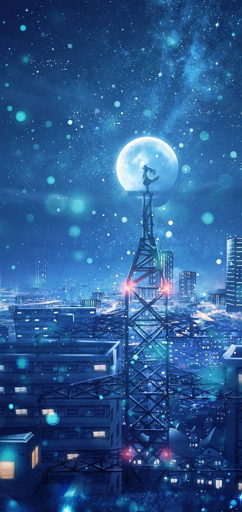 Night, Sky, City, Stars, Anime, Scenery, - Anime Phone - - HD phone wallpaper