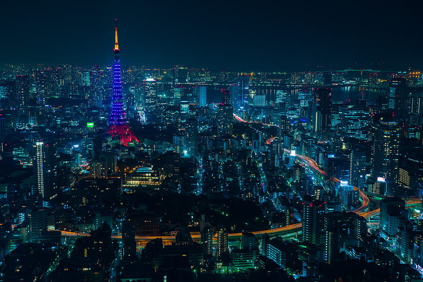 Città, Città notturna, Grattacieli, Tokyo Sfondo HD