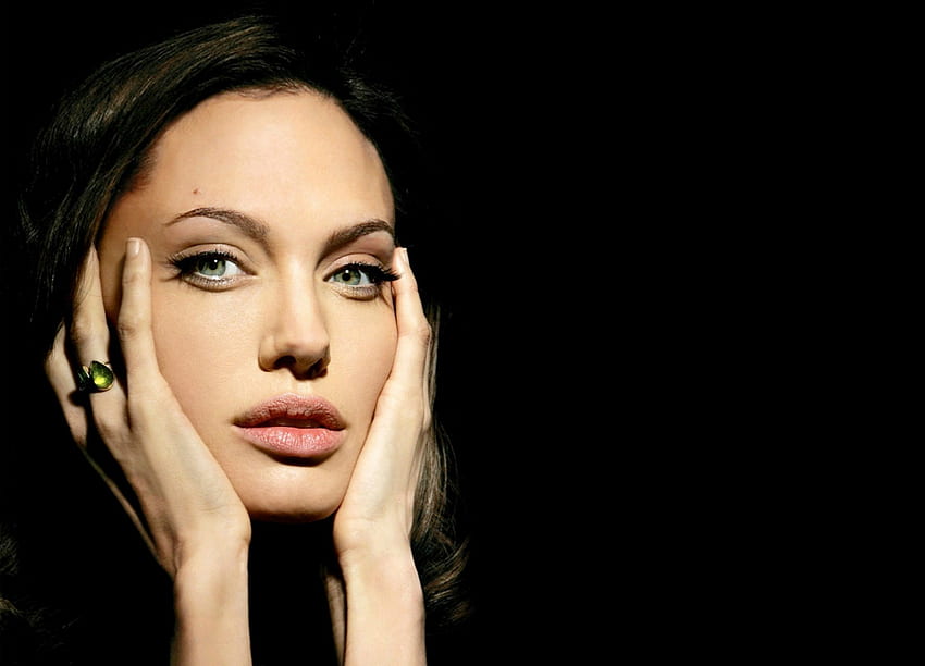 Angelina Jolie, black, face, girl, actress, woman, hand HD wallpaper