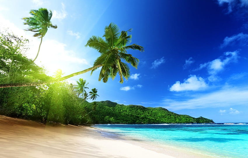 The sky, Tropics, Landscape, Coast, Mahe island, Seychelles HD wallpaper