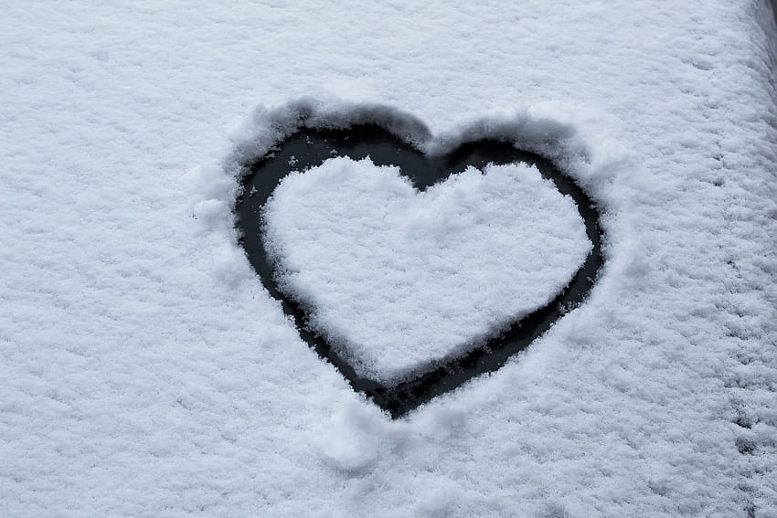 Snow heart, winter, love, snow, nature, heart HD wallpaper