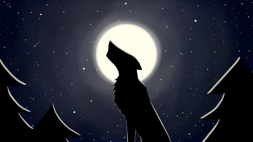 Wolf, moon, minimal, starry night, digital art HD wallpaper