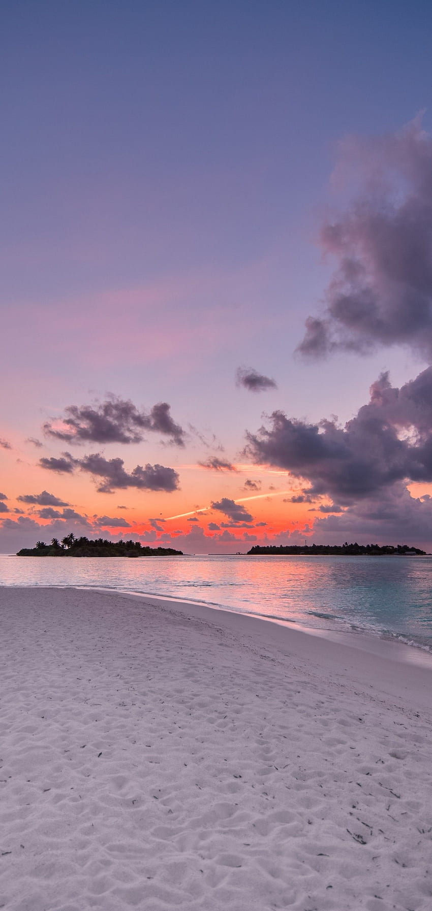 Sonnenuntergang, Horizont, Strand, Wolken, Himmel für Samsung Galaxy Note Plus & S10 Plus HD-Handy-Hintergrundbild