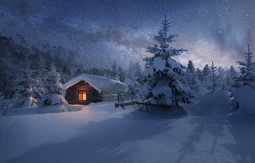 Прозорци през зимна нощ - , Фон на прозорци през зимна нощ върху прилеп, снежен прозорец HD тапет