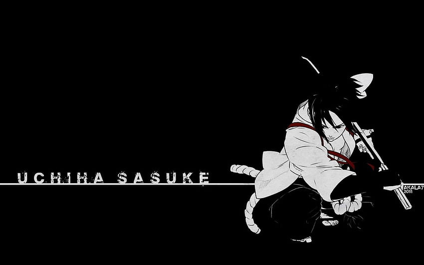 uchiha sasuke, naruto, art widescreen 16, Sasuke Black and White HD тапет