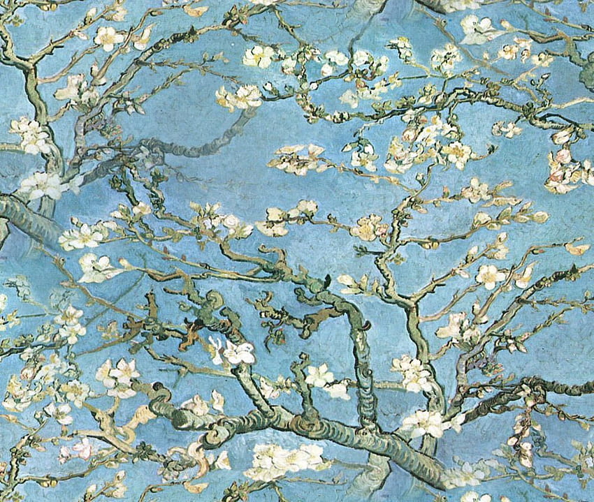 Tecido de galhos de amendoeiras Van Gogh impresso por Spoonflower BTY, flores de amendoeiras Van Gogh papel de parede HD