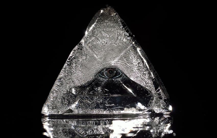 gelo, Veja, transparente, Olhos, placa, gelo, minimalismo, gestão, figura, pirâmide, símbolo, fundo preto, triângulo, Símbolos, olho, gelo para , Seção минимализм, Crystal Pyramid papel de parede HD
